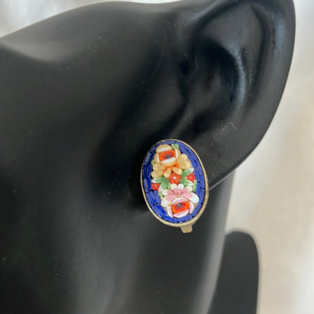 Italian Micro Mosaic Hand-Made Screw-on Earrings
